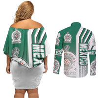 Mexico Football Couples Matching Off Shoulder Short Dress and Long Sleeve Button Shirt El Tri Soccer - Road To Champion - Wonder Print Shop