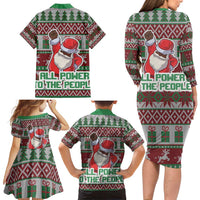 Africa Christmas Black Santa Fist Family Matching Long Sleeve Bodycon Dress and Hawaiian Shirt All Power to the People - Wonder Print Shop