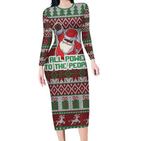 Africa Christmas Black Santa Fist Family Matching Long Sleeve Bodycon Dress and Hawaiian Shirt All Power to the People - Wonder Print Shop