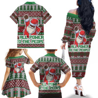 Africa Christmas Black Santa Fist Family Matching Off The Shoulder Long Sleeve Dress and Hawaiian Shirt All Power to the People - Wonder Print Shop