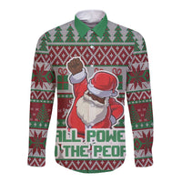 Africa Christmas Black Santa Fist Long Sleeve Button Shirt All Power to the People - Wonder Print Shop