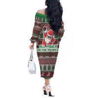 Africa Christmas Black Santa Fist Off The Shoulder Long Sleeve Dress All Power to the People - Wonder Print Shop