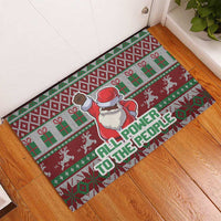 Africa Christmas Black Santa Fist Rubber Doormat All Power to the People - Wonder Print Shop