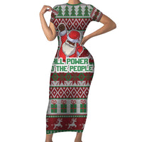 Africa Christmas Black Santa Fist Short Sleeve Bodycon Dress All Power to the People - Wonder Print Shop