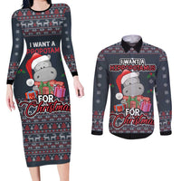 I Want A Hippopotamus Christmas Couples Matching Long Sleeve Bodycon Dress and Long Sleeve Button Shirt - Wonder Print Shop