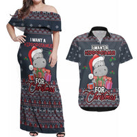 I Want A Hippopotamus Christmas Couples Matching Off Shoulder Maxi Dress and Hawaiian Shirt - Wonder Print Shop