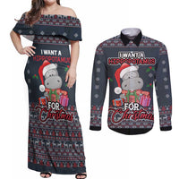 I Want A Hippopotamus Christmas Couples Matching Off Shoulder Maxi Dress and Long Sleeve Button Shirt - Wonder Print Shop