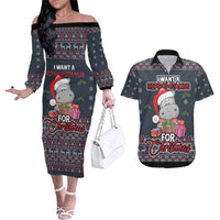 I Want A Hippopotamus Christmas Couples Matching Off The Shoulder Long Sleeve Dress and Hawaiian Shirt - Wonder Print Shop
