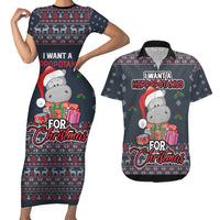 I Want A Hippopotamus Christmas Couples Matching Short Sleeve Bodycon Dress and Hawaiian Shirt - Wonder Print Shop