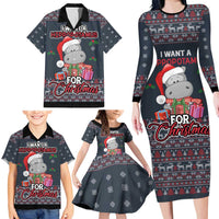 I Want A Hippopotamus Christmas Family Matching Long Sleeve Bodycon Dress and Hawaiian Shirt - Wonder Print Shop