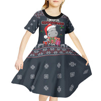 I Want A Hippopotamus Christmas Kid Short Sleeve Dress - Wonder Print Shop