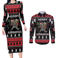 Merry Krampus Couples Matching Long Sleeve Bodycon Dress and Long Sleeve Button Shirt Christmas Gifts - Wonder Print Shop