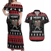 Merry Krampus Couples Matching Off Shoulder Maxi Dress and Hawaiian Shirt Christmas Gifts - Wonder Print Shop