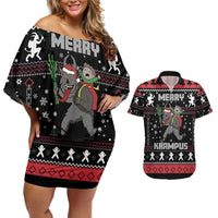 Merry Krampus Couples Matching Off Shoulder Short Dress and Hawaiian Shirt Christmas Gifts - Wonder Print Shop