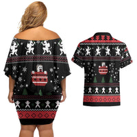 Merry Krampus Couples Matching Off Shoulder Short Dress and Hawaiian Shirt Christmas Gifts - Wonder Print Shop