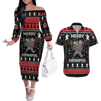 Merry Krampus Couples Matching Off The Shoulder Long Sleeve Dress and Hawaiian Shirt Christmas Gifts - Wonder Print Shop