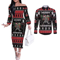 Merry Krampus Couples Matching Off The Shoulder Long Sleeve Dress and Long Sleeve Button Shirt Christmas Gifts