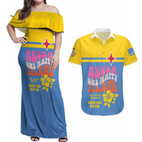 Aruba Couples Matching Off Shoulder Maxi Dress and Hawaiian Shirt One Happy Island 2025 - Wonder Print Shop