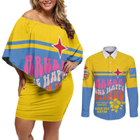Aruba Couples Matching Off Shoulder Short Dress and Long Sleeve Button Shirt One Happy Island 2025 - Wonder Print Shop