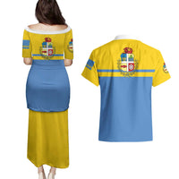 Aruba Couples Matching Puletasi and Hawaiian Shirt One Happy Island 2025 - Wonder Print Shop