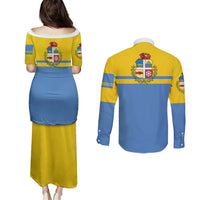 Aruba Couples Matching Puletasi and Long Sleeve Button Shirt One Happy Island 2025 - Wonder Print Shop