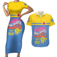 Aruba Couples Matching Short Sleeve Bodycon Dress and Hawaiian Shirt One Happy Island 2025 - Wonder Print Shop