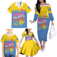 Aruba Family Matching Off The Shoulder Long Sleeve Dress and Hawaiian Shirt One Happy Island 2025 - Wonder Print Shop