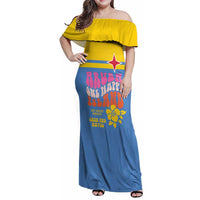 Aruba Family Matching Off Shoulder Maxi Dress and Hawaiian Shirt One Happy Island 2025 - Wonder Print Shop