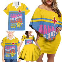 Aruba Family Matching Off Shoulder Short Dress and Hawaiian Shirt One Happy Island 2025 - Wonder Print Shop