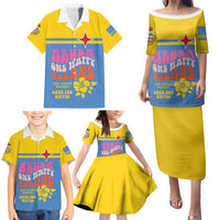 Aruba Family Matching Puletasi and Hawaiian Shirt One Happy Island 2025 - Wonder Print Shop