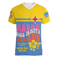 Aruba Women V-Neck T-Shirt One Happy Island 2025 - Wonder Print Shop
