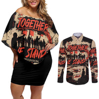 Together We Stand Couples Matching Off Shoulder Short Dress and Long Sleeve Button Shirt African American - Wonder Print Shop