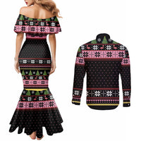 Flamingo Make Me Happy Christmas Tree Couples Matching Mermaid Dress and Long Sleeve Button Shirt Human Make My Head Hurt