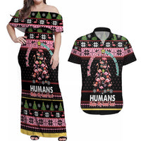Flamingo Make Me Happy Christmas Tree Couples Matching Off Shoulder Maxi Dress and Hawaiian Shirt Human Make My Head Hurt - Wonder Print Shop