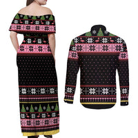 Flamingo Make Me Happy Christmas Tree Couples Matching Off Shoulder Maxi Dress and Long Sleeve Button Shirt Human Make My Head Hurt - Wonder Print Shop