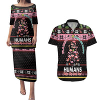 Flamingo Make Me Happy Christmas Tree Couples Matching Puletasi and Hawaiian Shirt Human Make My Head Hurt - Wonder Print Shop