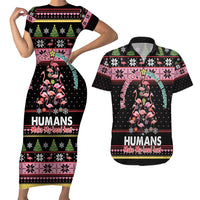 Flamingo Make Me Happy Christmas Tree Couples Matching Short Sleeve Bodycon Dress and Hawaiian Shirt Human Make My Head Hurt - Wonder Print Shop