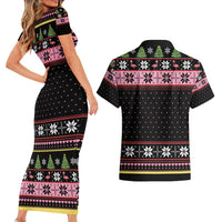 Flamingo Make Me Happy Christmas Tree Couples Matching Short Sleeve Bodycon Dress and Hawaiian Shirt Human Make My Head Hurt - Wonder Print Shop