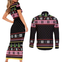 Flamingo Make Me Happy Christmas Tree Couples Matching Short Sleeve Bodycon Dress and Long Sleeve Button Shirt Human Make My Head Hurt - Wonder Print Shop