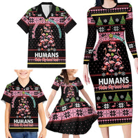 Flamingo Make Me Happy Christmas Tree Family Matching Long Sleeve Bodycon Dress and Hawaiian Shirt Human Make My Head Hurt - Wonder Print Shop