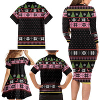 Flamingo Make Me Happy Christmas Tree Family Matching Long Sleeve Bodycon Dress and Hawaiian Shirt Human Make My Head Hurt - Wonder Print Shop