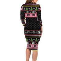 Flamingo Make Me Happy Christmas Tree Family Matching Long Sleeve Bodycon Dress and Hawaiian Shirt Human Make My Head Hurt - Wonder Print Shop