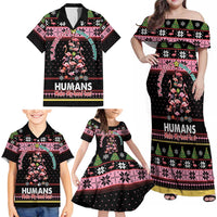 Flamingo Make Me Happy Christmas Tree Family Matching Off Shoulder Maxi Dress and Hawaiian Shirt Human Make My Head Hurt - Wonder Print Shop