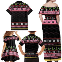 Flamingo Make Me Happy Christmas Tree Family Matching Off Shoulder Maxi Dress and Hawaiian Shirt Human Make My Head Hurt - Wonder Print Shop