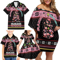 Flamingo Make Me Happy Christmas Tree Family Matching Off Shoulder Short Dress and Hawaiian Shirt Human Make My Head Hurt - Wonder Print Shop