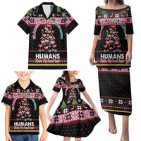 Flamingo Make Me Happy Christmas Tree Family Matching Puletasi and Hawaiian Shirt Human Make My Head Hurt - Wonder Print Shop