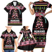 Flamingo Make Me Happy Christmas Tree Family Matching Short Sleeve Bodycon Dress and Hawaiian Shirt Human Make My Head Hurt - Wonder Print Shop