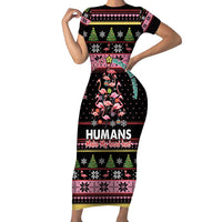 Flamingo Make Me Happy Christmas Tree Family Matching Short Sleeve Bodycon Dress and Hawaiian Shirt Human Make My Head Hurt - Wonder Print Shop