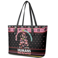 Flamingo Make Me Happy Christmas Tree Leather Tote Bag Human Make My Head Hurt - Wonder Print Shop