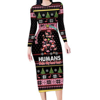 Flamingo Make Me Happy Christmas Tree Long Sleeve Bodycon Dress Human Make My Head Hurt - Wonder Print Shop